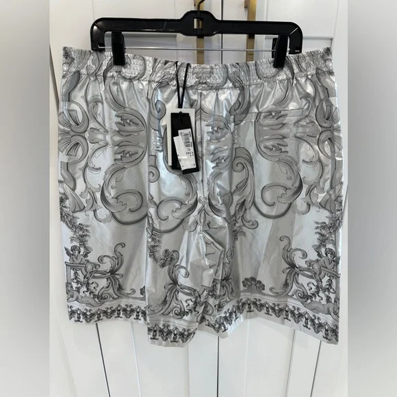 Versace Baroque Silver Silk Shorts - Picture 11 of 11